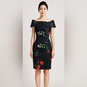 Calvin Klein Black Floral Off Shoulder Sheath Dress Women’s Size 10 Cocktail